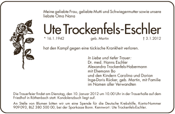Traueranzeige von Ute Trockenfels-Eschler von Pegnitz-Zeitung